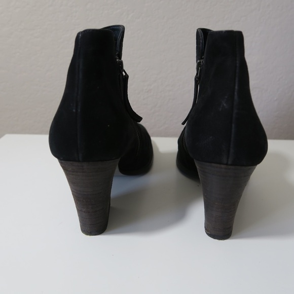 Paul Green Malibu Sliced Zip Booties Leather Suede Ankle Boots Black Chunky Heel - Picture 5 of 9